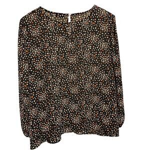 Long Sleeve Black With Hearts Blouse Elastic Cuffs XL